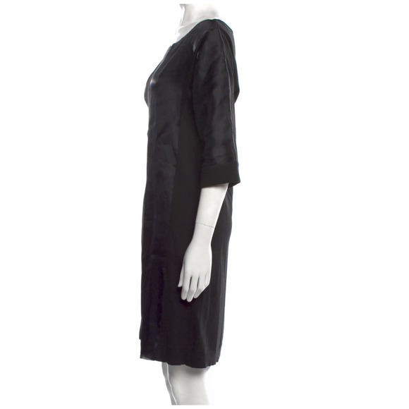 PIAZZA SEMPIONE Black Bateau Neckline Wool Silk Mini Dress - Size M - Picture 3 of 9